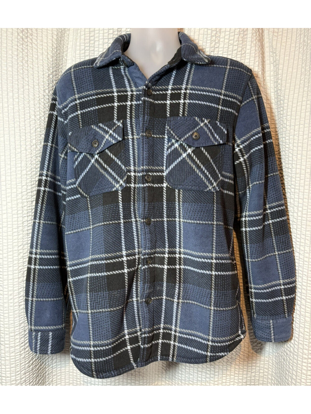 Freedom Foundry Mens Med Sherpa Lined Plush Fleece Plaid Jacket Shacket Blue